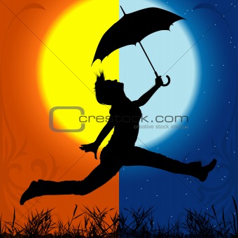 Girl with Umbrella - Day and Night