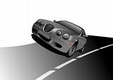 Gray  car on the road. Sedan. Vector illustration