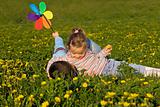 Kids wrestling on the flower field