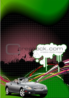 Black and  green abstract background with cabriolet image. Vecto