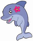 Cute dolphin girl with flower