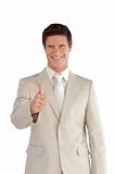 Businessman with one Thumb up