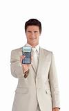 Businessman Holding a calculator in his hands