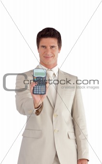 Businessman Holding a calculator in his hands