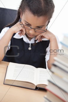 Pretty Young School Girl Reading A Book