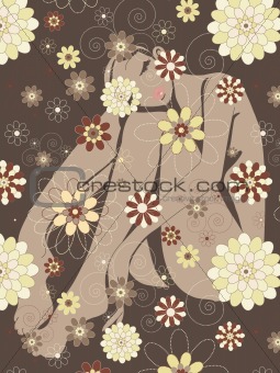 Vector female silhouette with flourish pattern