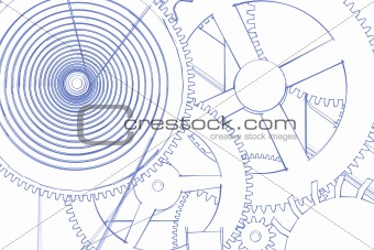 Gears in blue and white