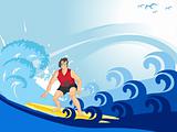 man surfriding on the wave crest, illustration