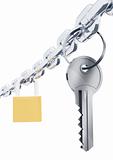 Chain key and blured padlock