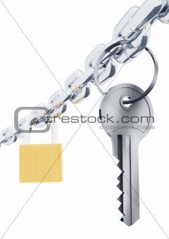 Chain key and blured padlock