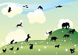 Countryside with animal silhouettes