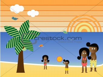 Retro Beach African American Family