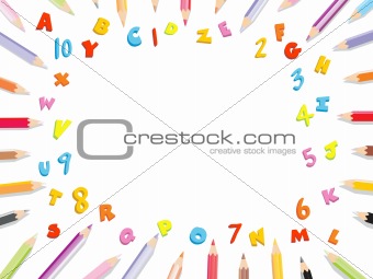 vector frame background using pecile, number and alphabet