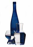blue bottle and glasses