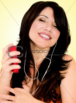 Brunette with electronic mp3 player
