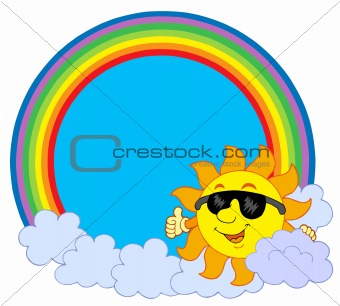 Sun with cloud in rainbow circle