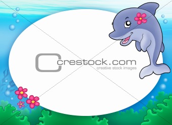 Round frame with dolphin girl