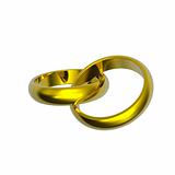 Two gold wedding rings isolated on white.