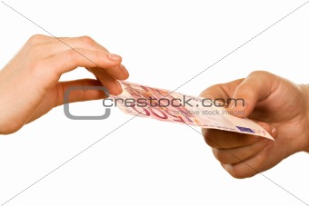 Hands with banknote