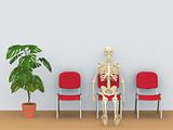 skeleton in a waiting room