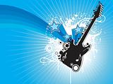 guitar with flying music tone on gray background, wallpaper