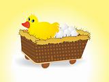 hen in the cart with eggs, illustration
