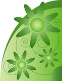 Abstract vector composition, green flowers on white backgroung