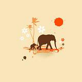 Family of elephants, summer illustration 