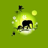 Family of elephants, summer illustration 