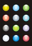 12 glass buttons of different colours
