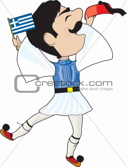 Greek Evzone dancing with Flag