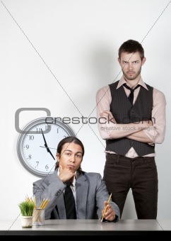 Bored man and angry coworker