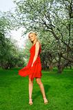 Young beautiful woman in a red dress