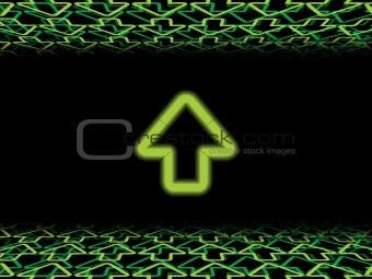 black  background with green arrowhead 