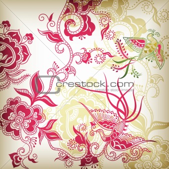 Abstract Floral and Bird