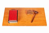 Wooden gavel and law books