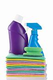 Two detergent bottles and sponges