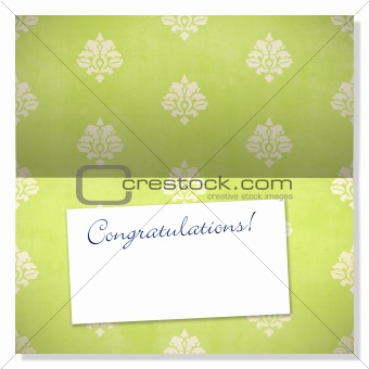 Celebration greeting card with damask pattern and label