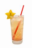 Cold Fizzy Drink in a Tall Glass with Red Straw and Starfruit Garnish