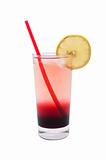 Two-Toned Drink in a Tall Glass with Red Straw and Lemon Slice