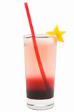 Two-Toned Drink in a Tall Glass with Red Straw and Starfruit Garnish