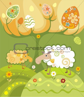 two funny decorative sheeps