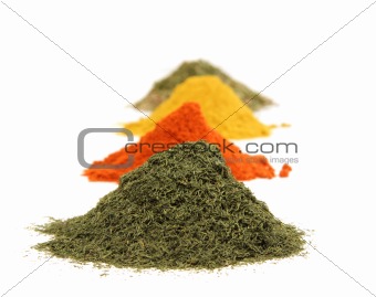 Various kinds of spices on white