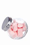 Pink marshmallows in the glass jar