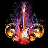 Burning Electric Guitar with speakers
