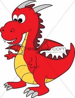 Cute Red Cartoon Happy Dragon Character
