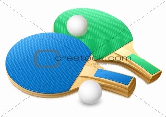 rackets and white balls for playing table tennis game