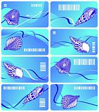 Business card of sea color with sea cockleshells