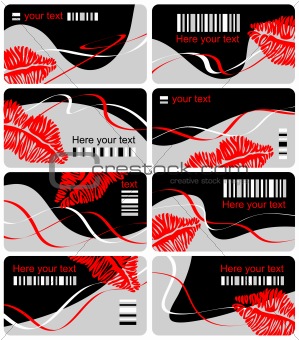 Collection from eight business cards with print of lips