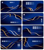Eight business cards dark blue color with bar code